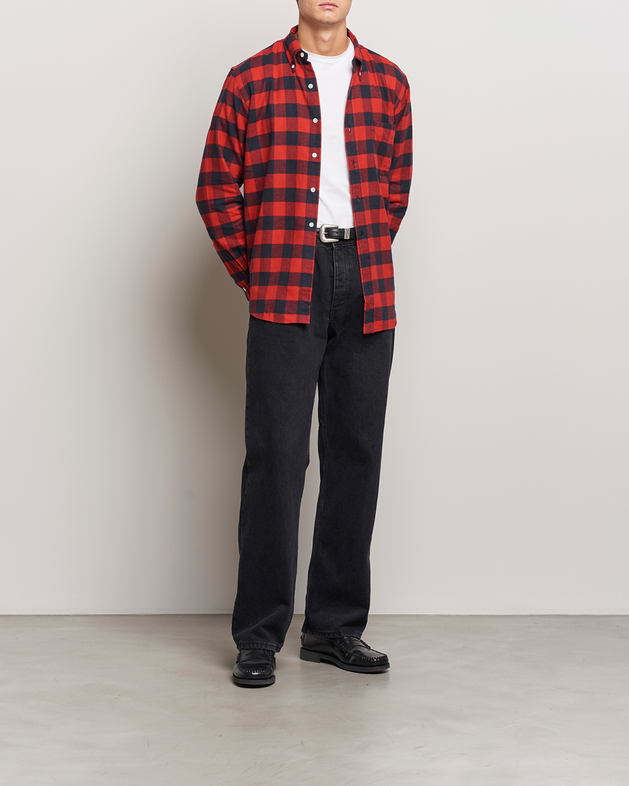 Men | Shirts | Kamakura Shirts | Vintage Ivy Buffalo Check Flannel Shirt Red