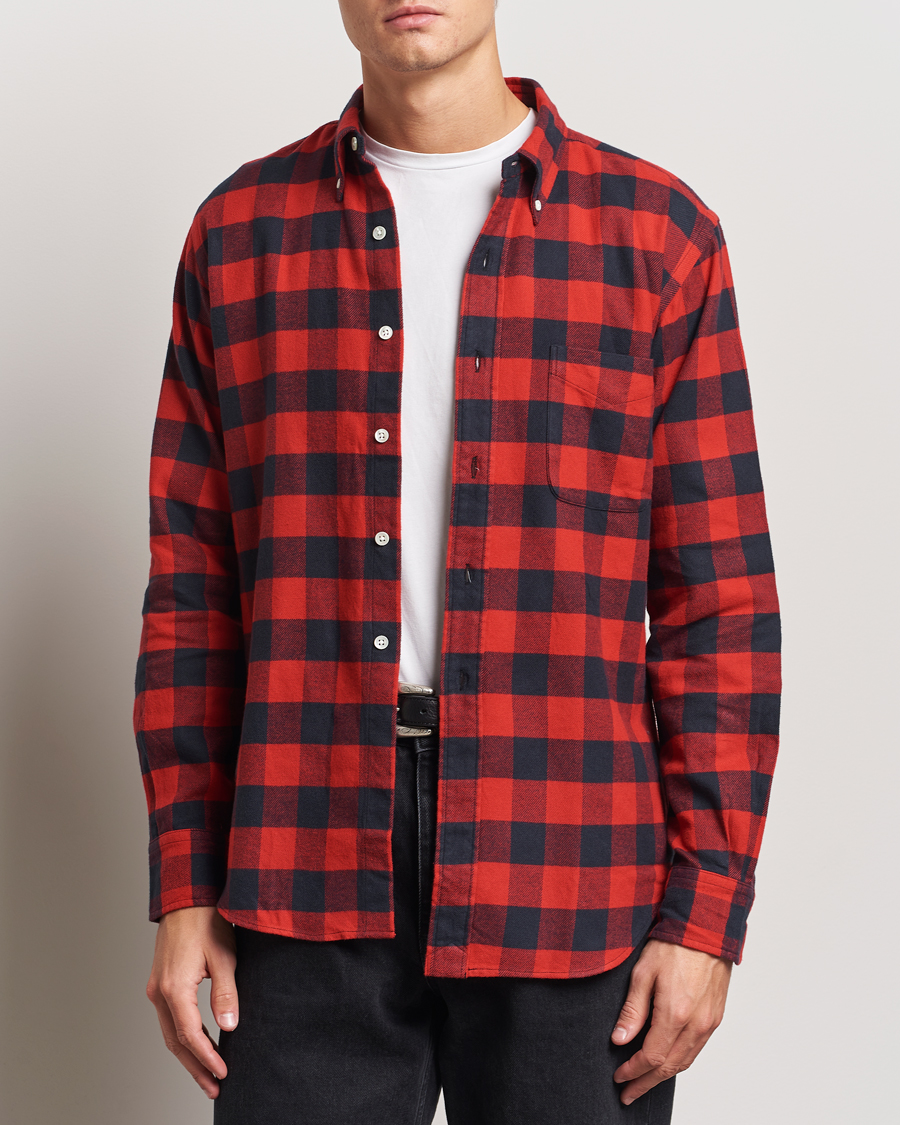 Men | Shirts | Kamakura Shirts | Vintage Ivy Buffalo Check Flannel Shirt Red