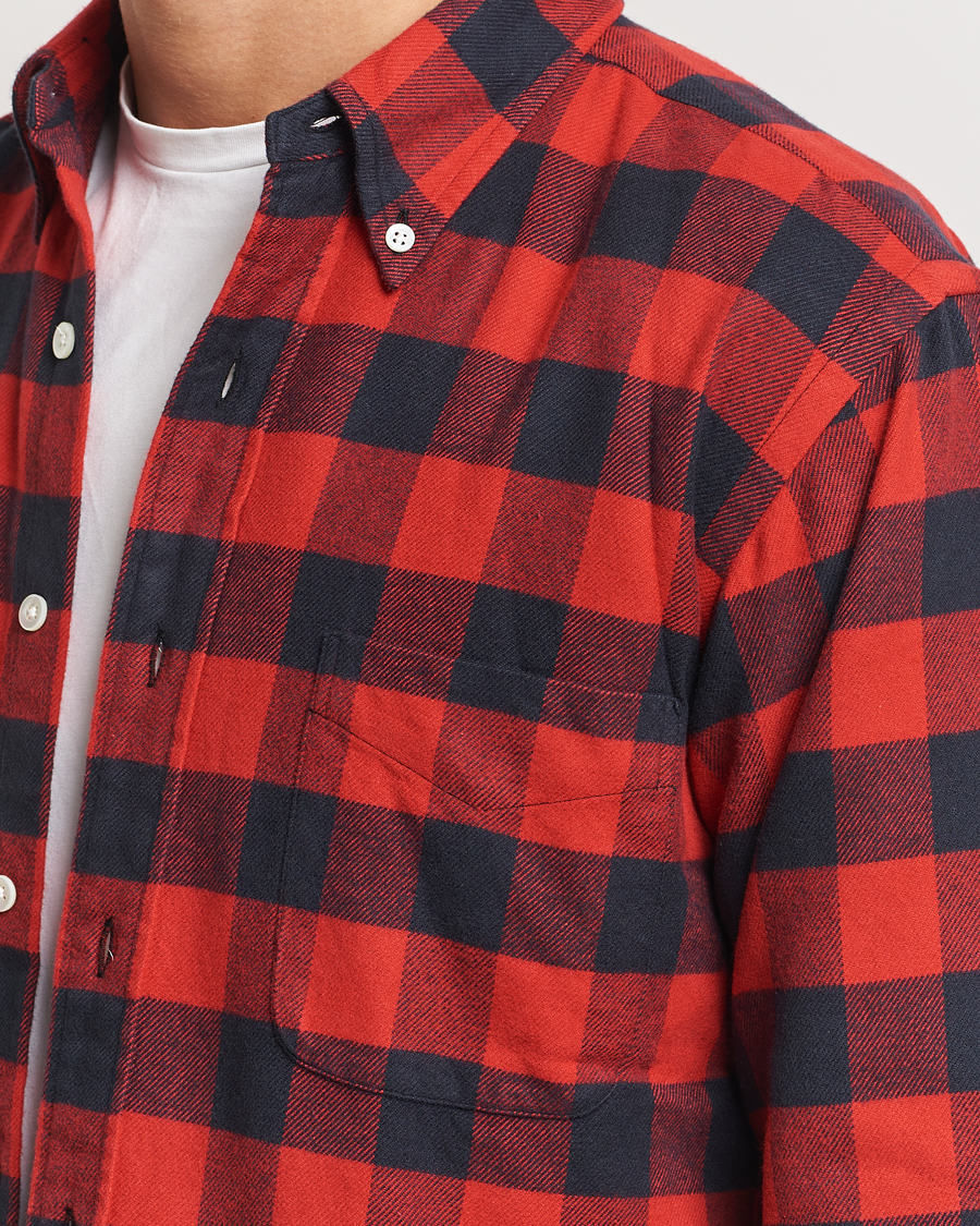Men | Shirts | Kamakura Shirts | Vintage Ivy Buffalo Check Flannel Shirt Red