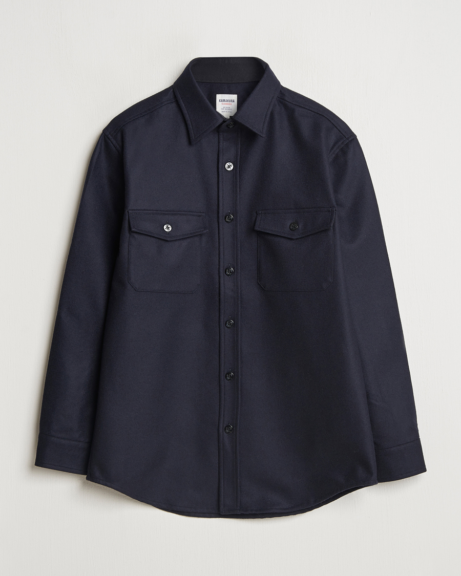 Men | Shirts | Kamakura Shirts | Wool Flannel CPO Shirt Navy