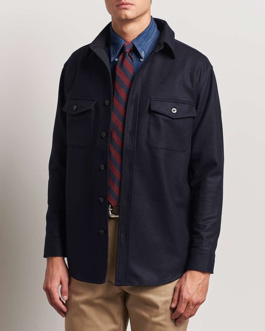 Men | Shirts | Kamakura Shirts | Wool Flannel CPO Shirt Navy