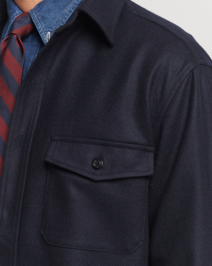 Men | Shirts | Kamakura Shirts | Wool Flannel CPO Shirt Navy