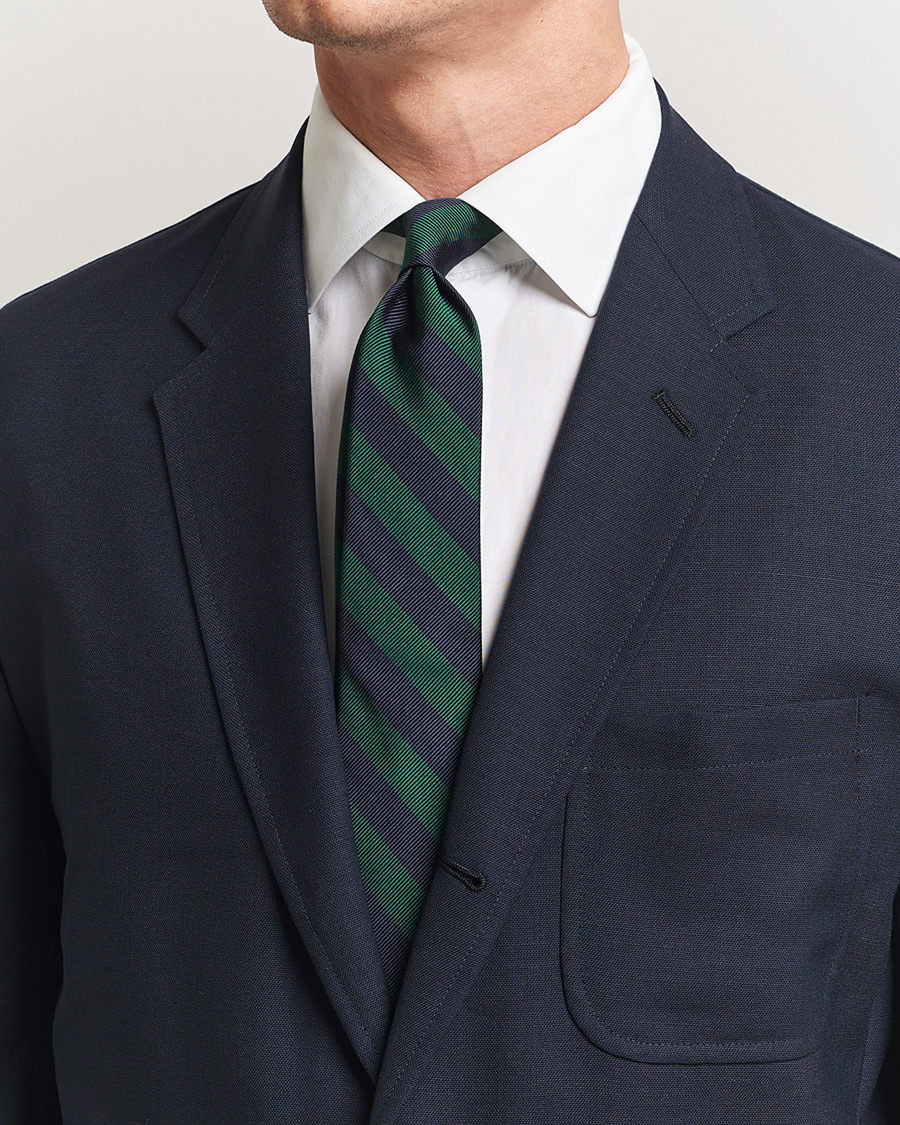 Men | Kamakura Shirts Vintage Ivy Regimental Stripe Silk Tie Navy/Green | Kamakura Shirts | Vintage Ivy Regimental Stripe Silk Tie Navy/Green