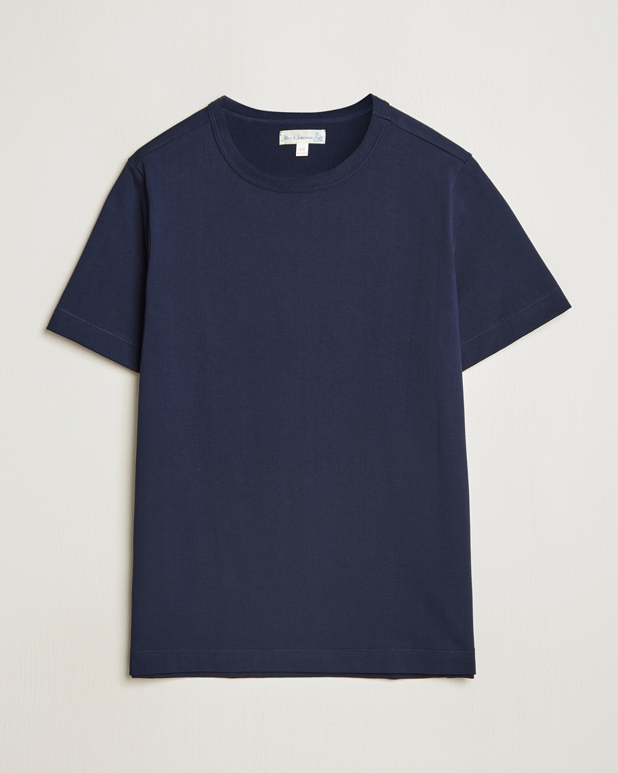 Men | T-Shirts | Merz b. Schwanen | Relaxed Loopwheeled Sturdy T-Shirt Ink Blue
