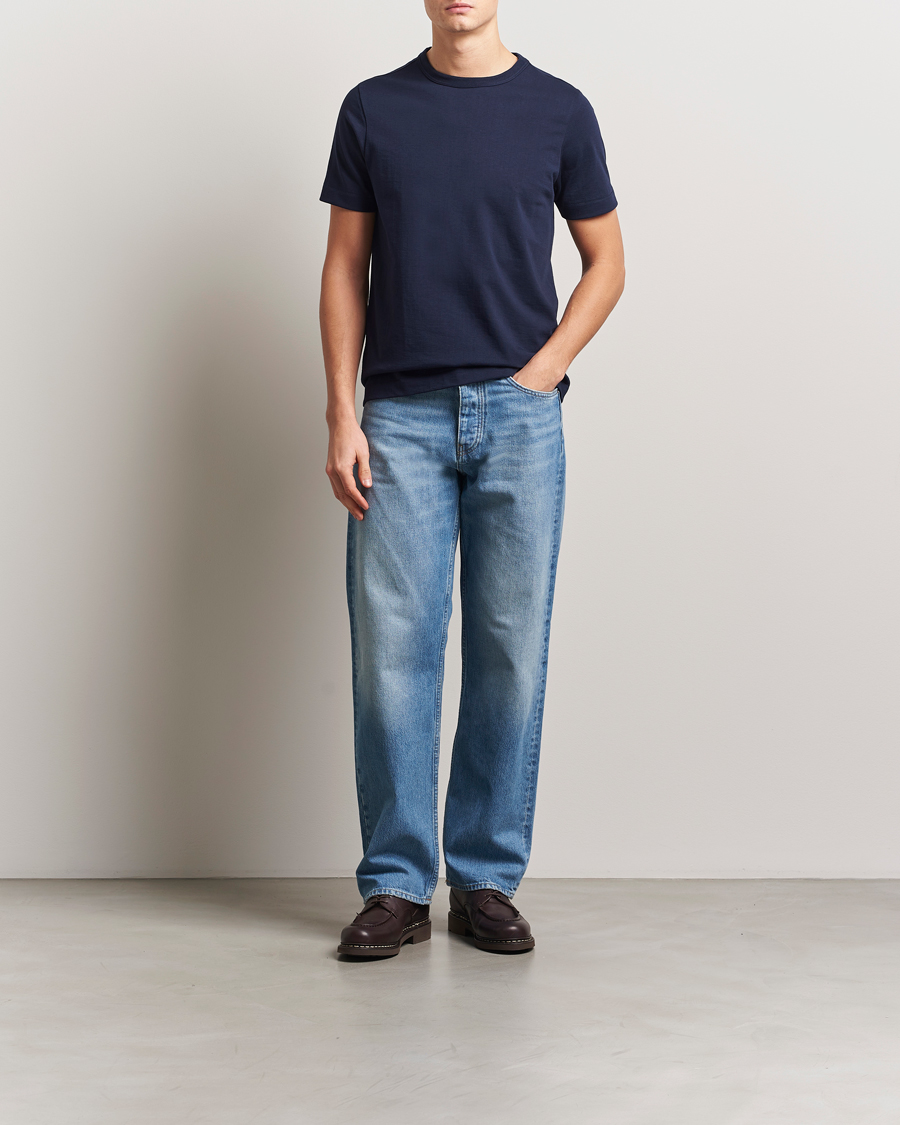 Men | T-Shirts | Merz b. Schwanen | Relaxed Loopwheeled Sturdy T-Shirt Ink Blue