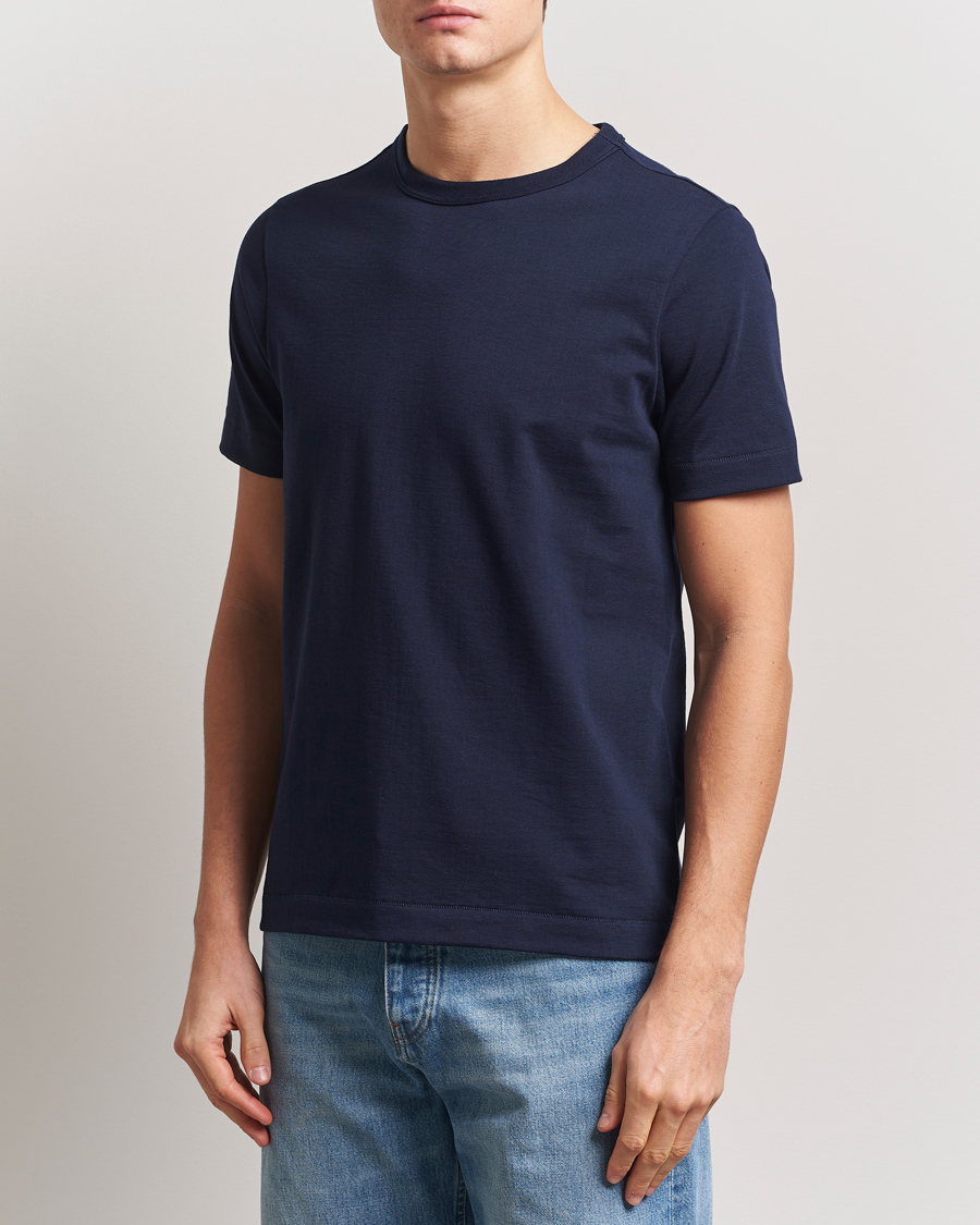 Men | T-Shirts | Merz b. Schwanen | Relaxed Loopwheeled Sturdy T-Shirt Ink Blue