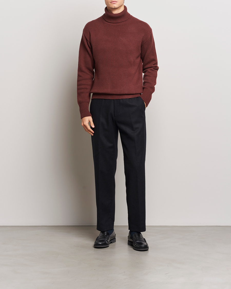 Men | Sweaters & Knitwear | Merz b. Schwanen | Merino/Cashmere Rollneck Bark Brown
