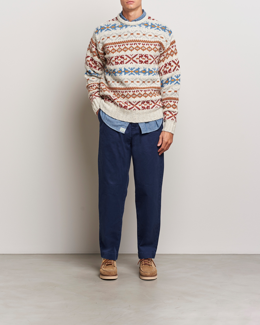 Men | Sweaters & Knitwear | BEAMS PLUS | Fair Isle Crew Neck Sweater Off White