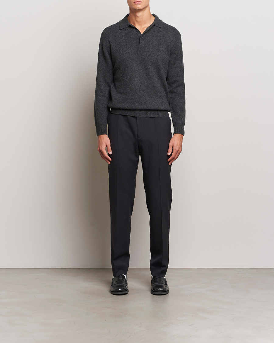 Men | Sweaters & Knitwear | BEAMS PLUS | Long Sleeve Knitted Polo Charcoal