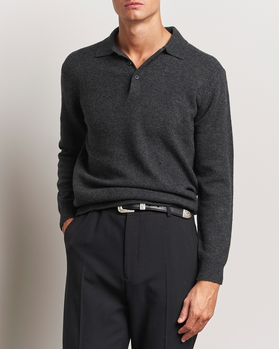 Men | Sweaters & Knitwear | BEAMS PLUS | Long Sleeve Knitted Polo Charcoal