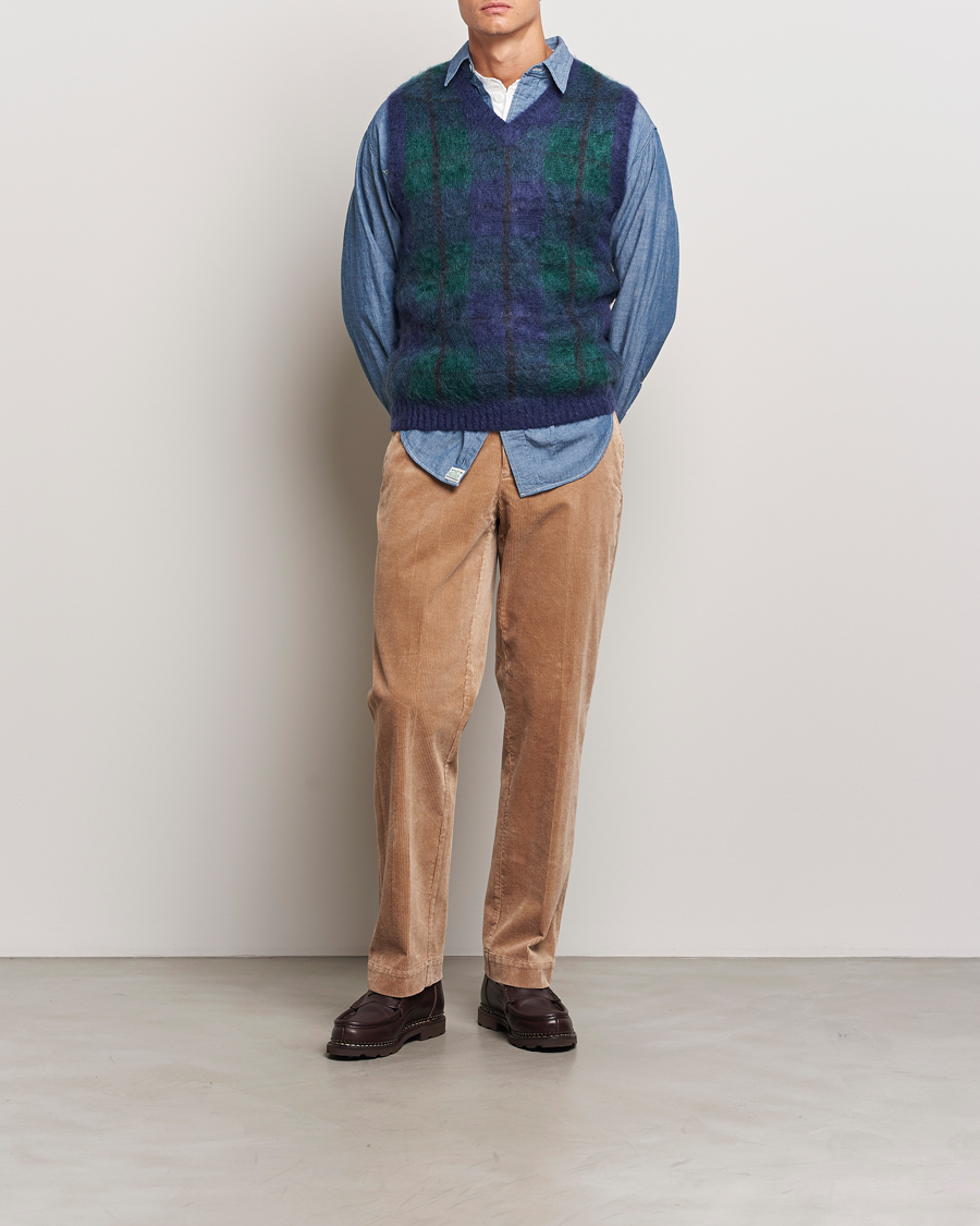 Men | Sweaters & Knitwear | BEAMS PLUS | Mohair Check Vest Navy