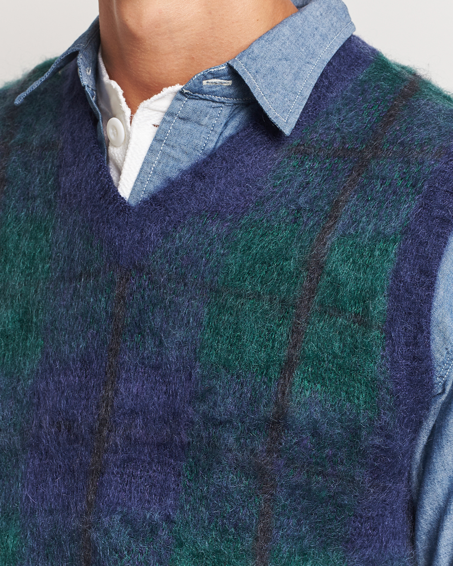 Men | Sweaters & Knitwear | BEAMS PLUS | Mohair Check Vest Navy
