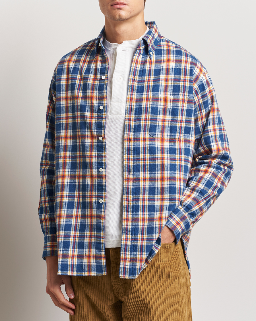 Men | Shirts | BEAMS PLUS | Brushed Flannel Button Down Shirt Blue