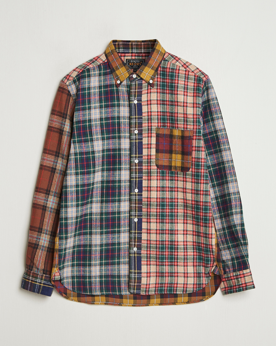 Men | Shirts | BEAMS PLUS | Patchwork Flannel Button Down Shirt Mustard Multi