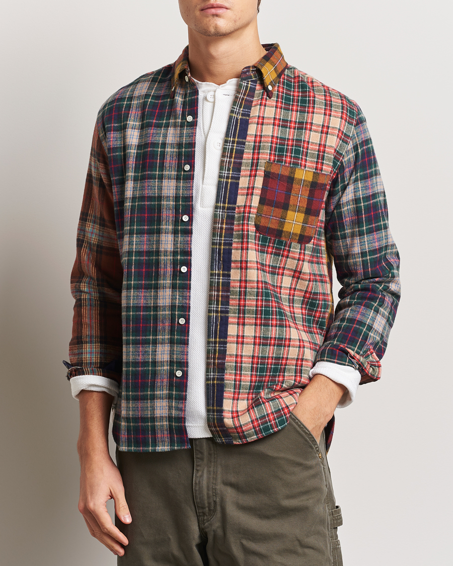 Men | Shirts | BEAMS PLUS | Patchwork Flannel Button Down Shirt Mustard Multi
