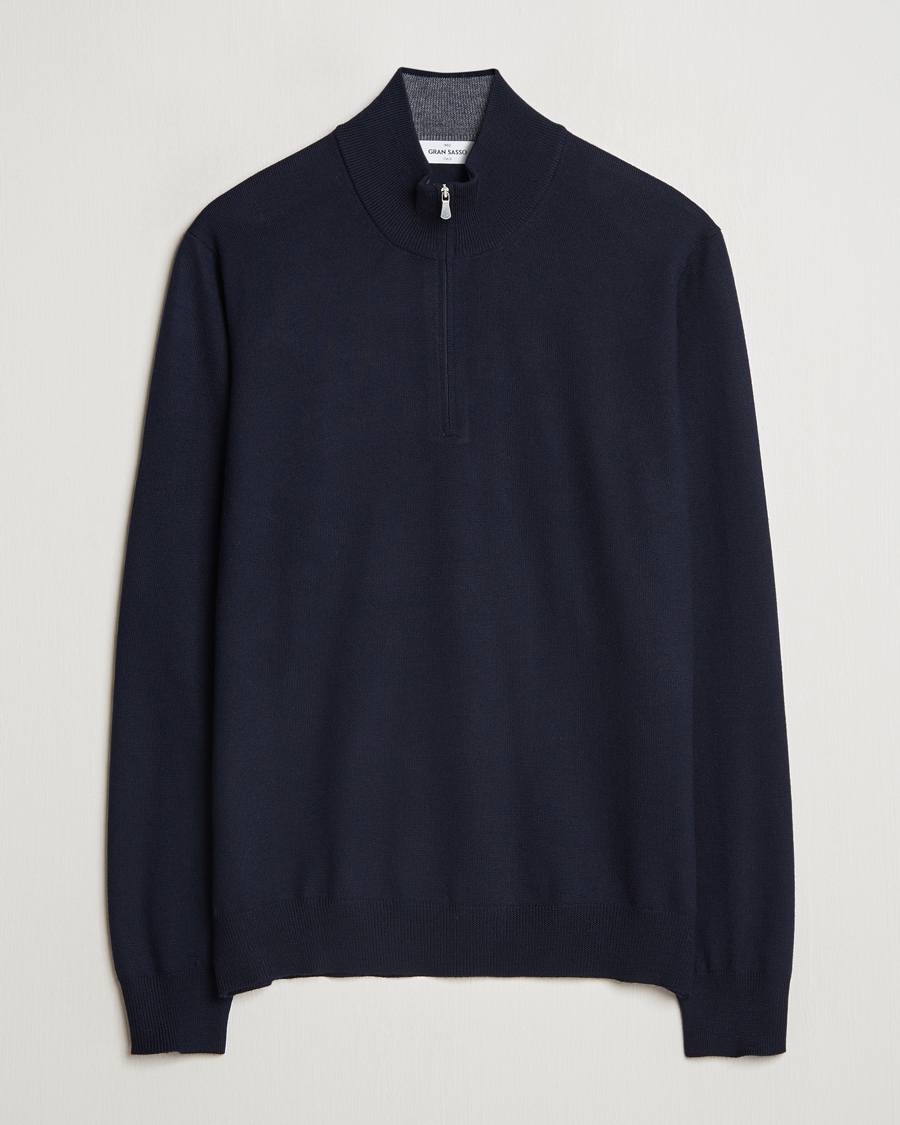 Men | Sweaters & Knitwear | Gran Sasso | Merino Fashion Fit Half Zip Navy