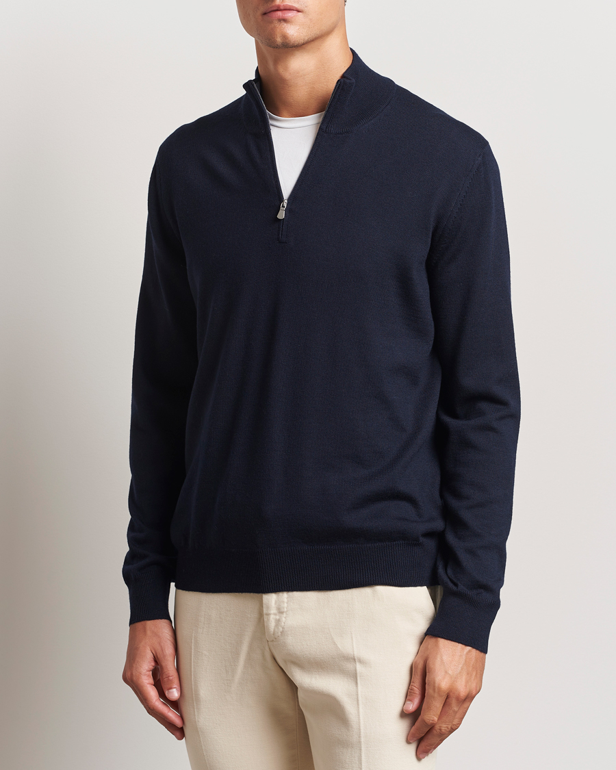 Men | Sweaters & Knitwear | Gran Sasso | Merino Fashion Fit Half Zip Navy
