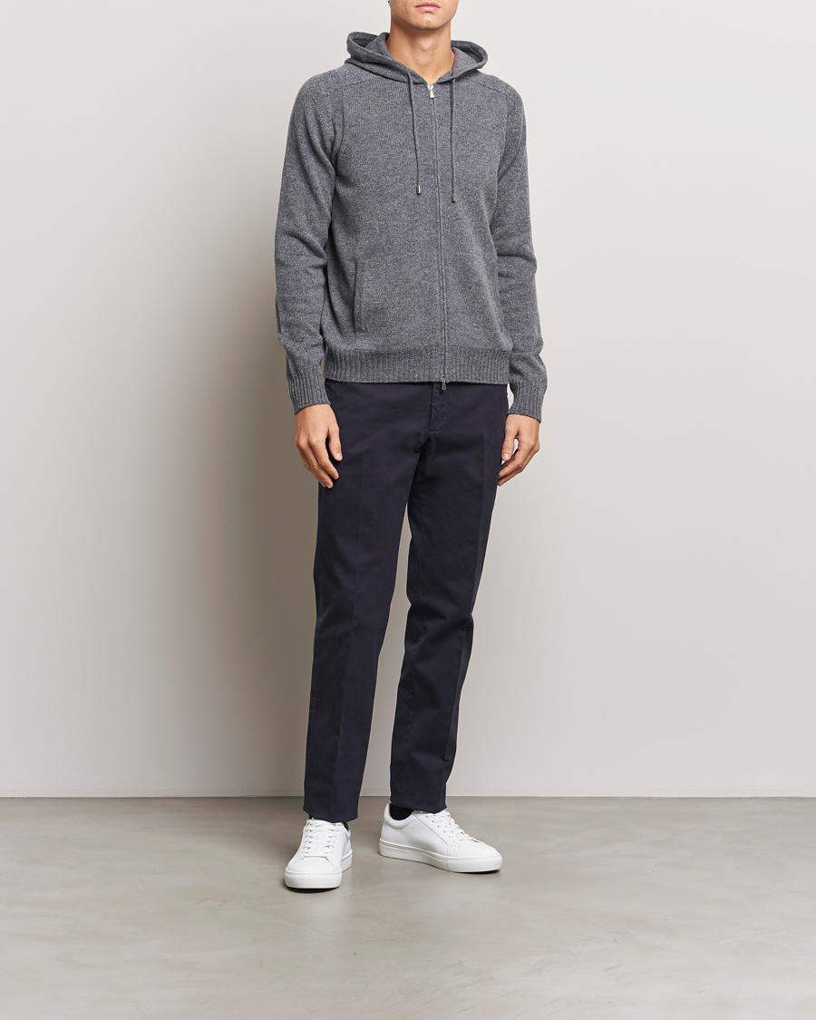 Men | Sweaters & Knitwear | Gran Sasso | Full Zip Wool Hoodie Grey Melange
