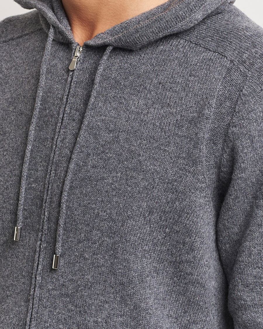 Men | Sweaters & Knitwear | Gran Sasso | Full Zip Wool Hoodie Grey Melange
