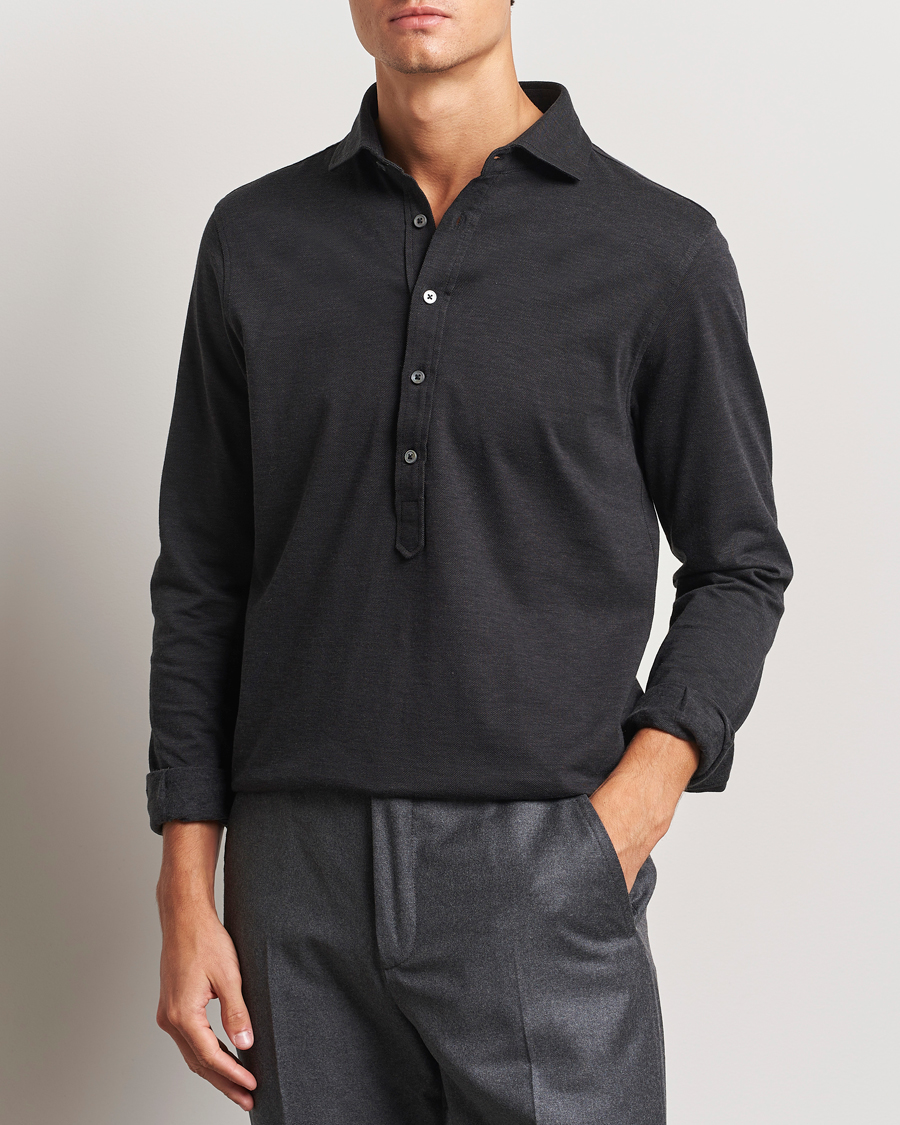 Men | Shirts | Gran Sasso | Brushed Cotton Popover Shirt Black