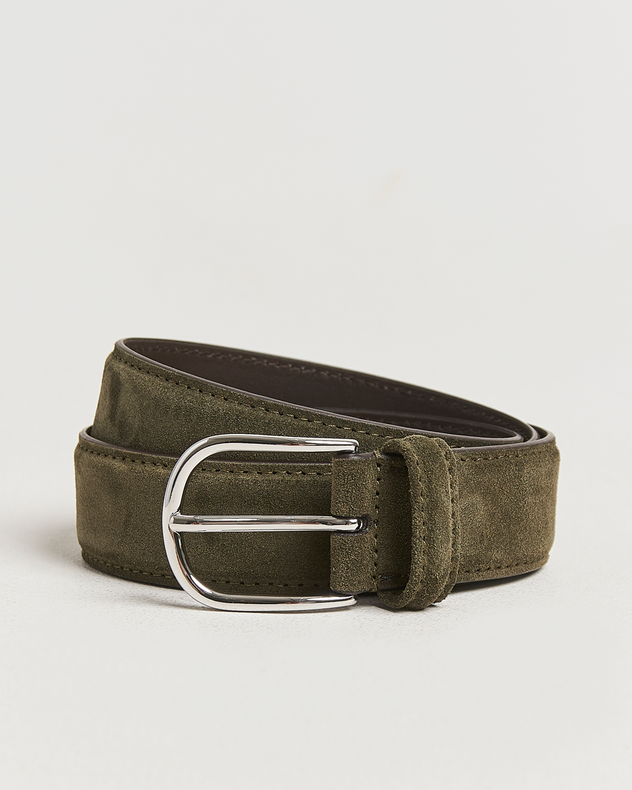 Men | Belts | Anderson's | Suede 3,5 cm Belt Green