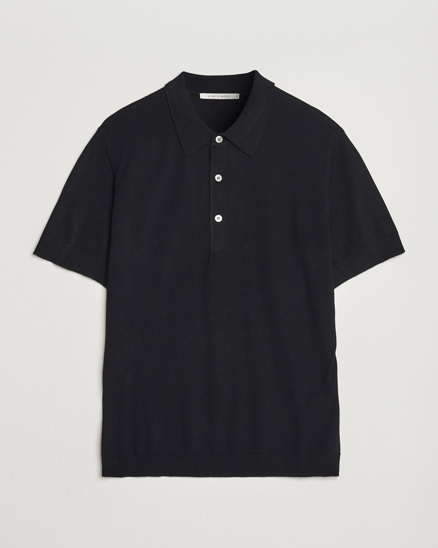 Men | Polo Shirts | A Day's March | Rosehall Short Sleeve Merino Polo Black