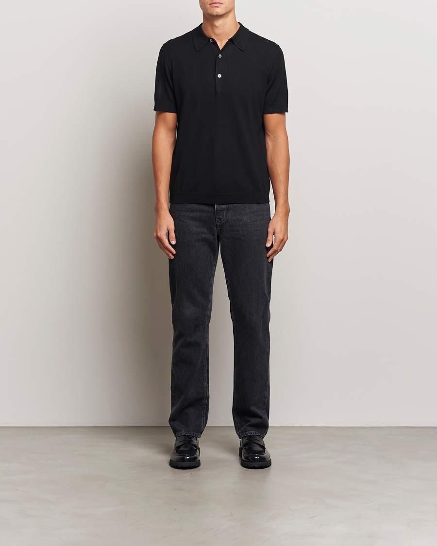 Men | Polo Shirts | A Day's March | Rosehall Short Sleeve Merino Polo Black
