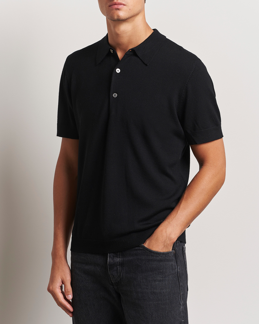 Men | Polo Shirts | A Day's March | Rosehall Short Sleeve Merino Polo Black