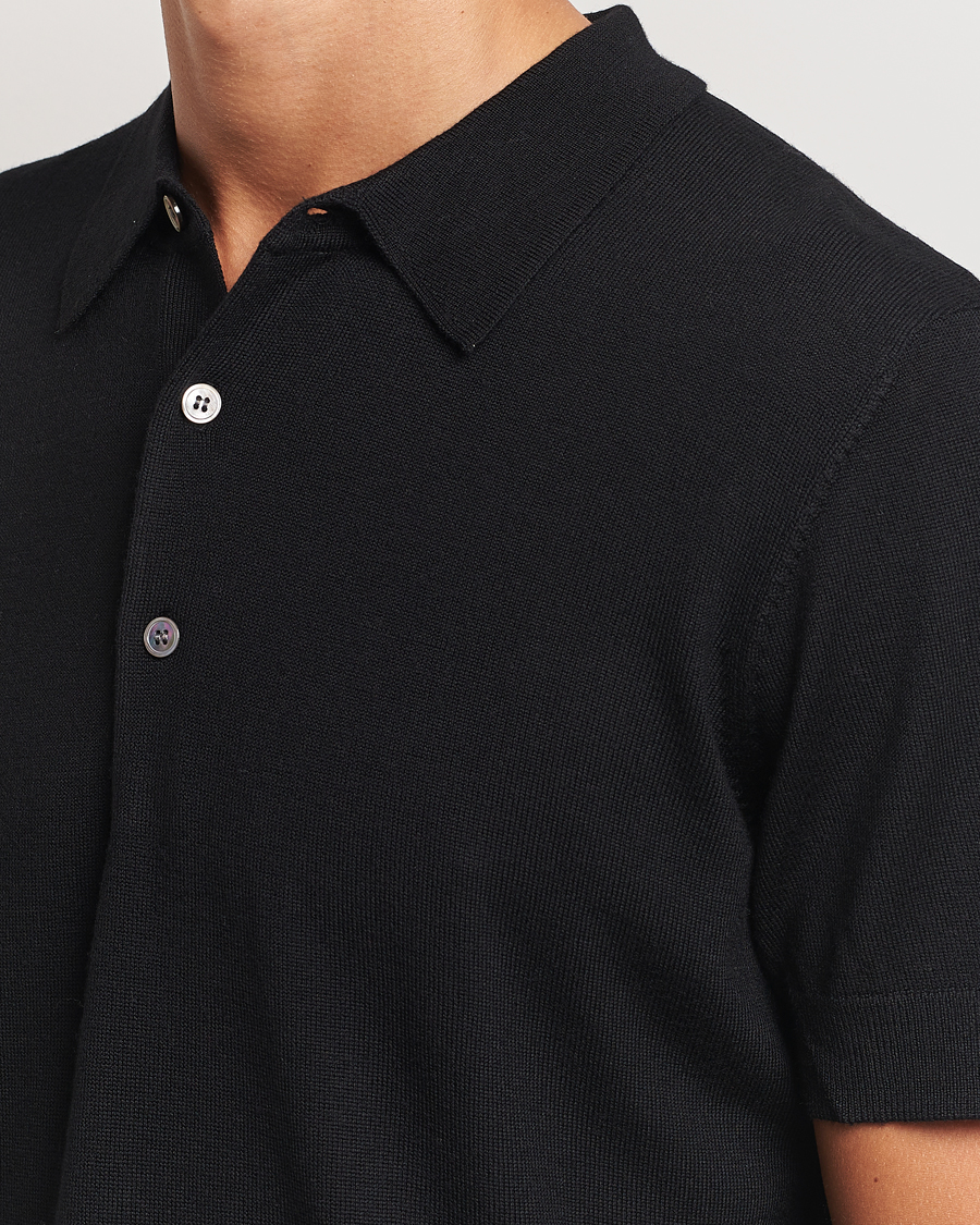 Men | Polo Shirts | A Day's March | Rosehall Short Sleeve Merino Polo Black