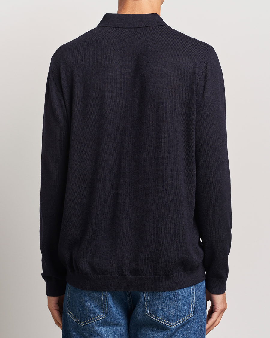 Men | Sweaters & Knitwear | A Day's March | Thompson Merino Half-Zip Polo Navy