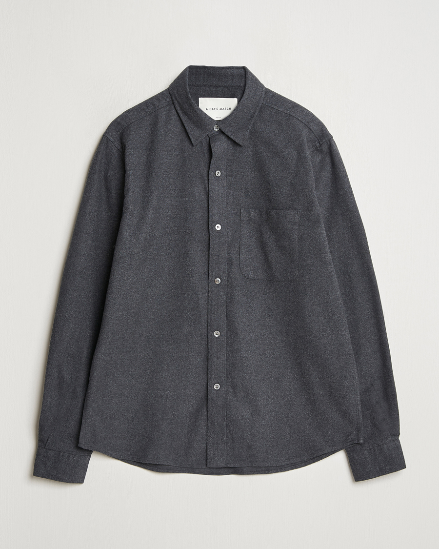 Men | Shirts | A Day's March | Newark Flannel Shirt Charcoal