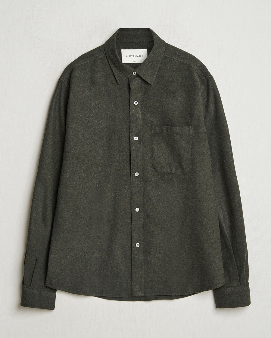 Men | Shirts | A Day's March | Newark Flannel Shirt Dark Green