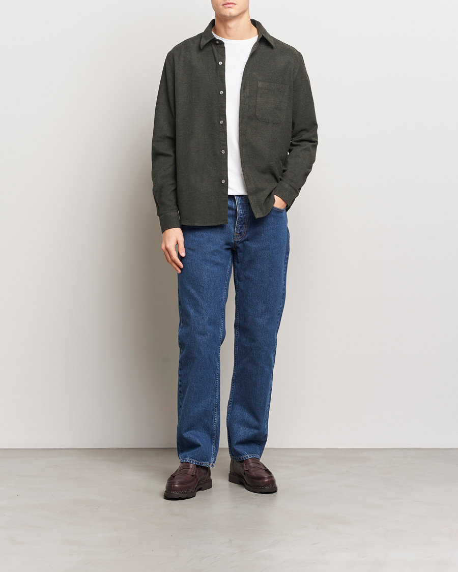 Men | Shirts | A Day's March | Newark Flannel Shirt Dark Green