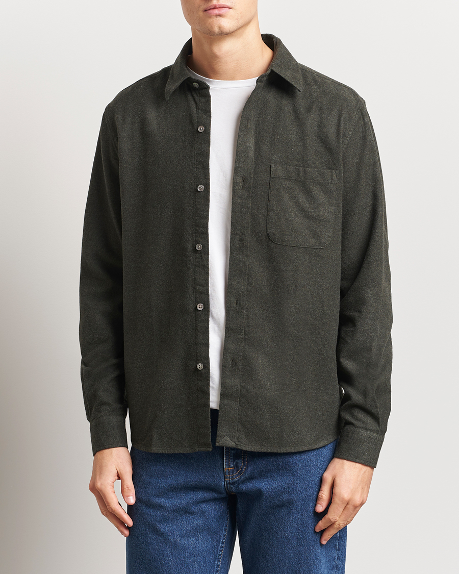 Men | Shirts | A Day's March | Newark Flannel Shirt Dark Green