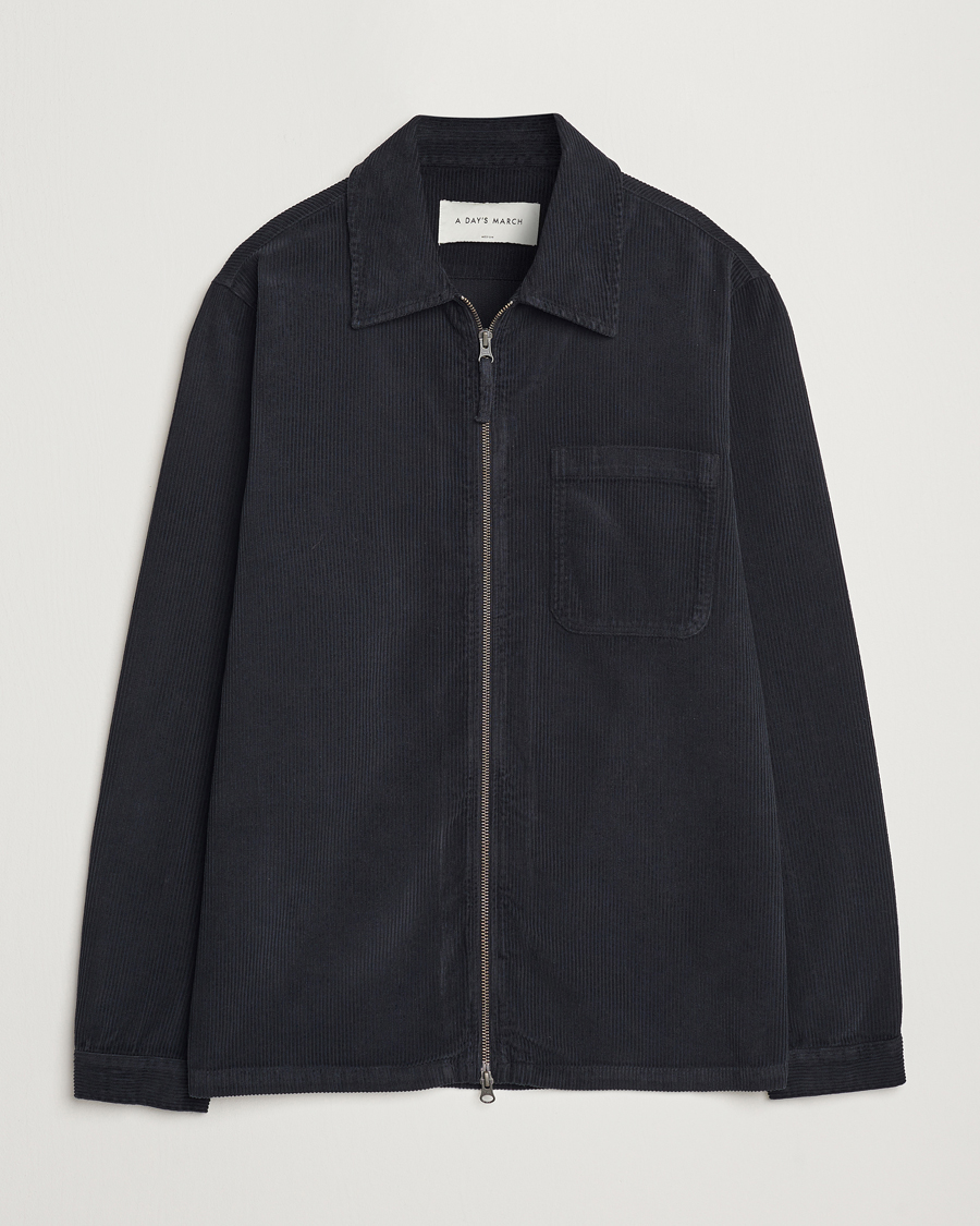 Men | Shirts | A Day's March | Fraser Zip Corduroy Overshirt Black