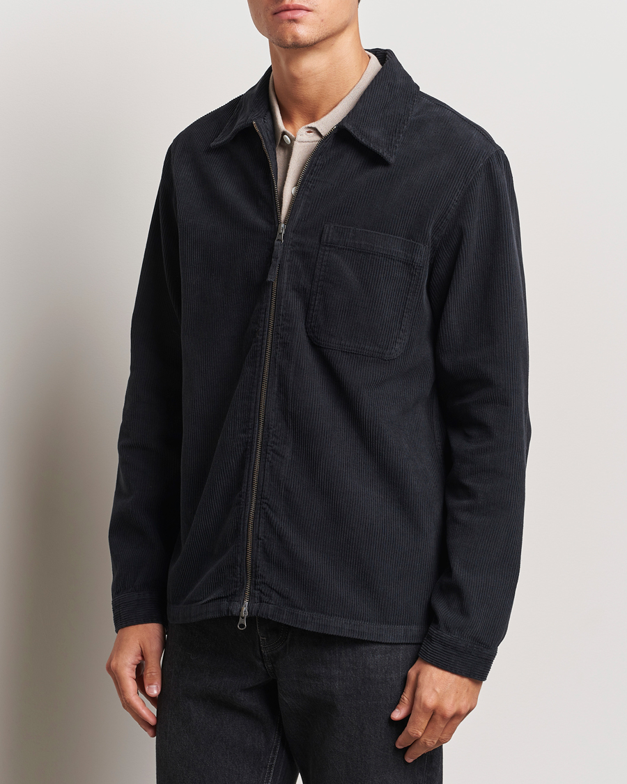 Men | Shirts | A Day's March | Fraser Zip Corduroy Overshirt Black