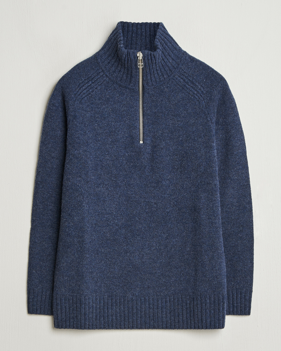 Men | Sweaters & Knitwear | A Day's March | Cullen Half-Zip Lambswool Sweater Navy Melange