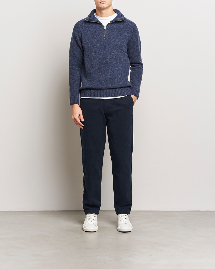 Men | Sweaters & Knitwear | A Day's March | Cullen Half-Zip Lambswool Sweater Navy Melange