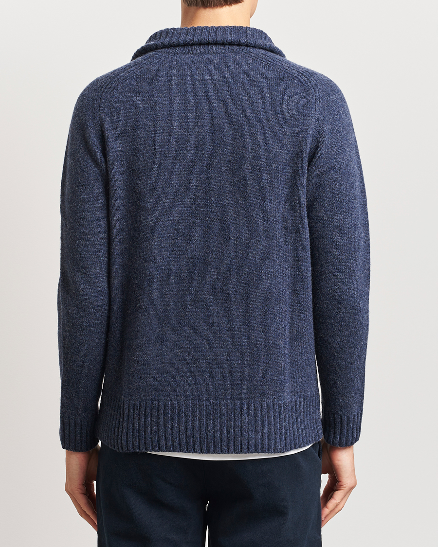 Men | Sweaters & Knitwear | A Day's March | Cullen Half-Zip Lambswool Sweater Navy Melange