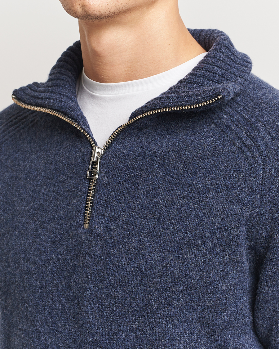 Men | Sweaters & Knitwear | A Day's March | Cullen Half-Zip Lambswool Sweater Navy Melange
