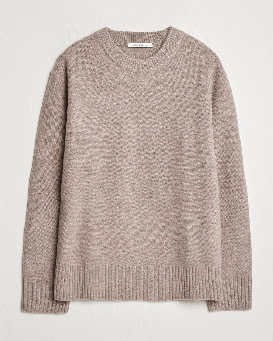 Men | Sweaters & Knitwear | A Day's March | Tietar Boiled Merino Sweater Taupe Melange