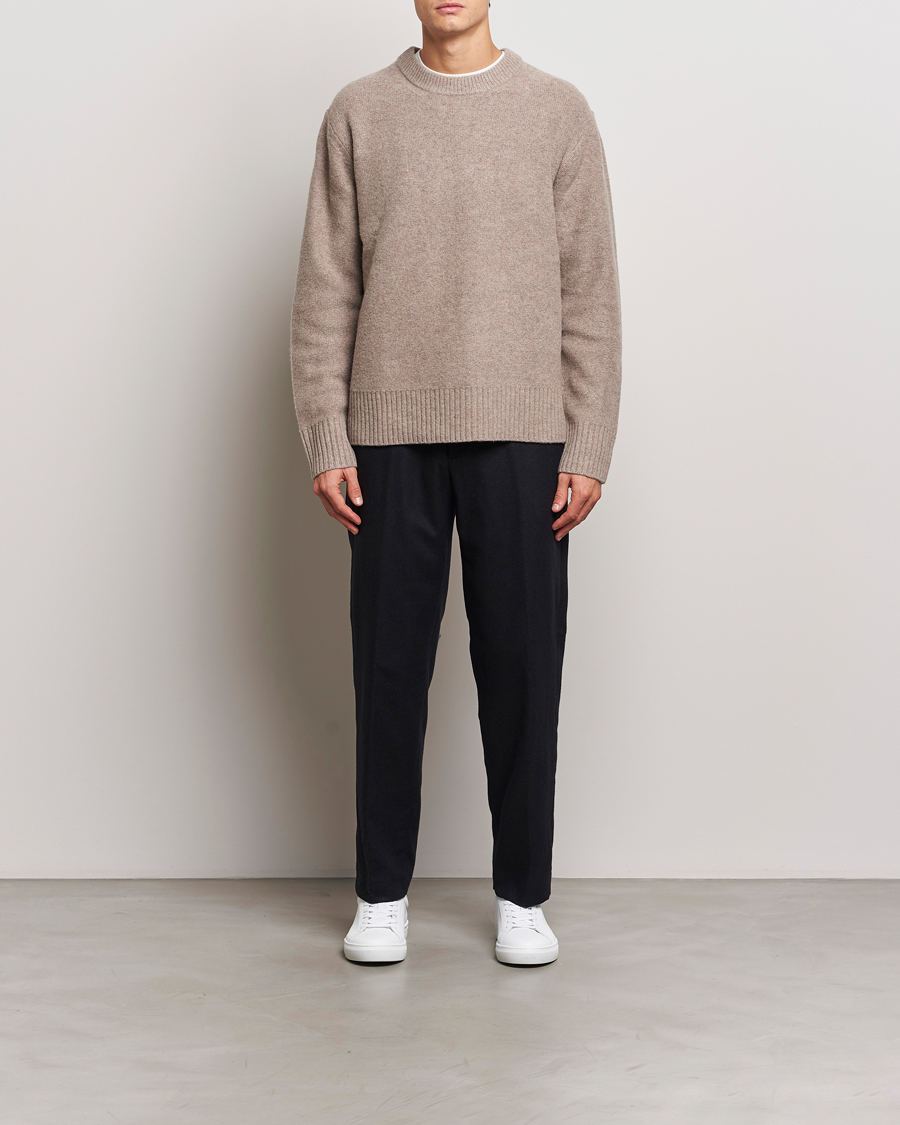 Men | Sweaters & Knitwear | A Day's March | Tietar Boiled Merino Sweater Taupe Melange