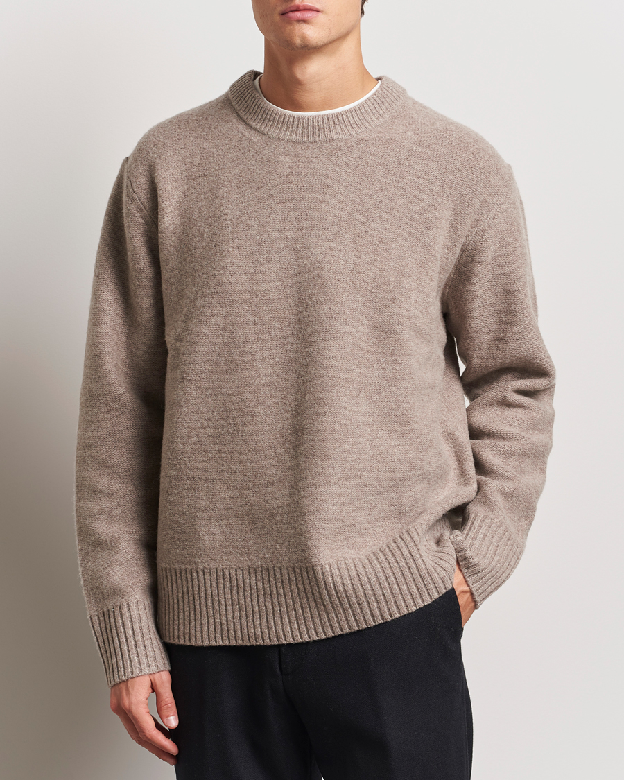 Men | Sweaters & Knitwear | A Day's March | Tietar Boiled Merino Sweater Taupe Melange