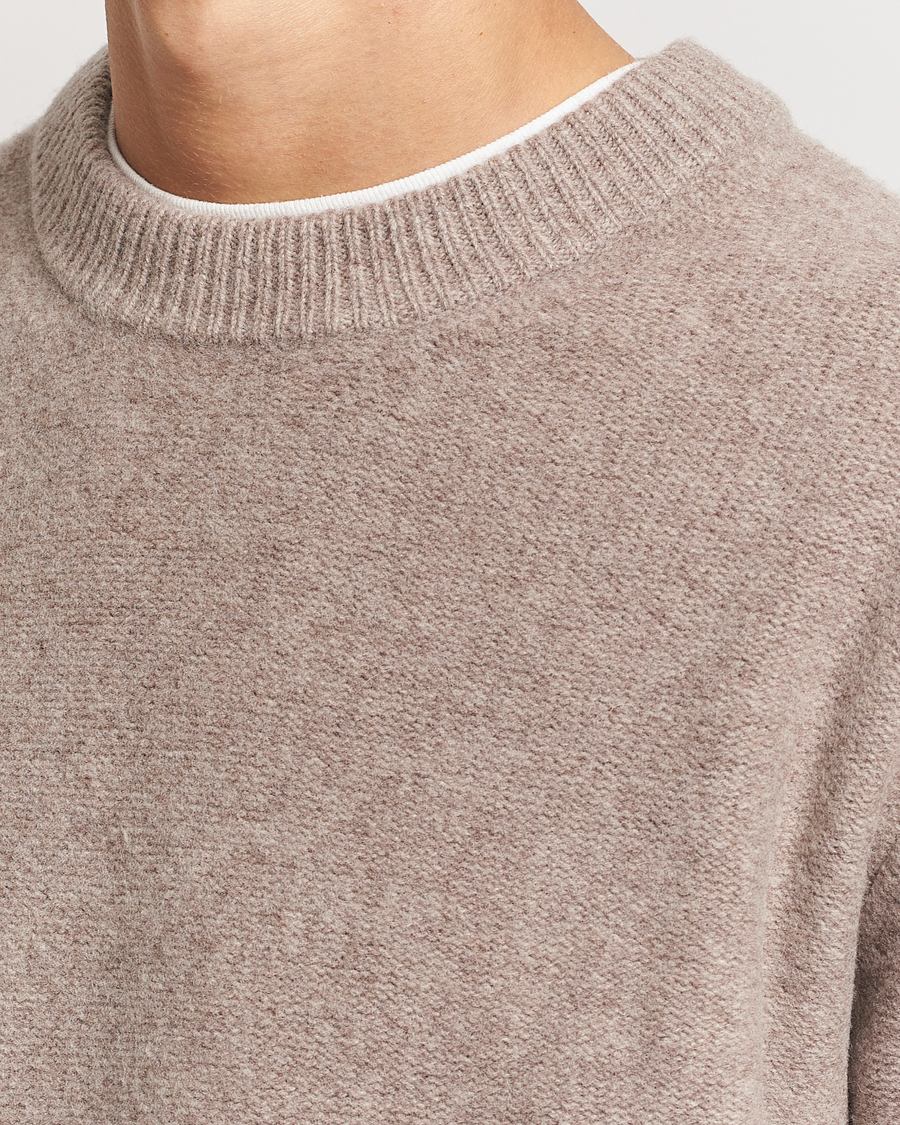 Men | Sweaters & Knitwear | A Day's March | Tietar Boiled Merino Sweater Taupe Melange