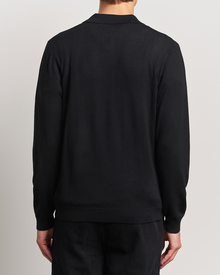 Men | Sweaters & Knitwear | A Day's March | Manol Open Collar Merino Polo Black