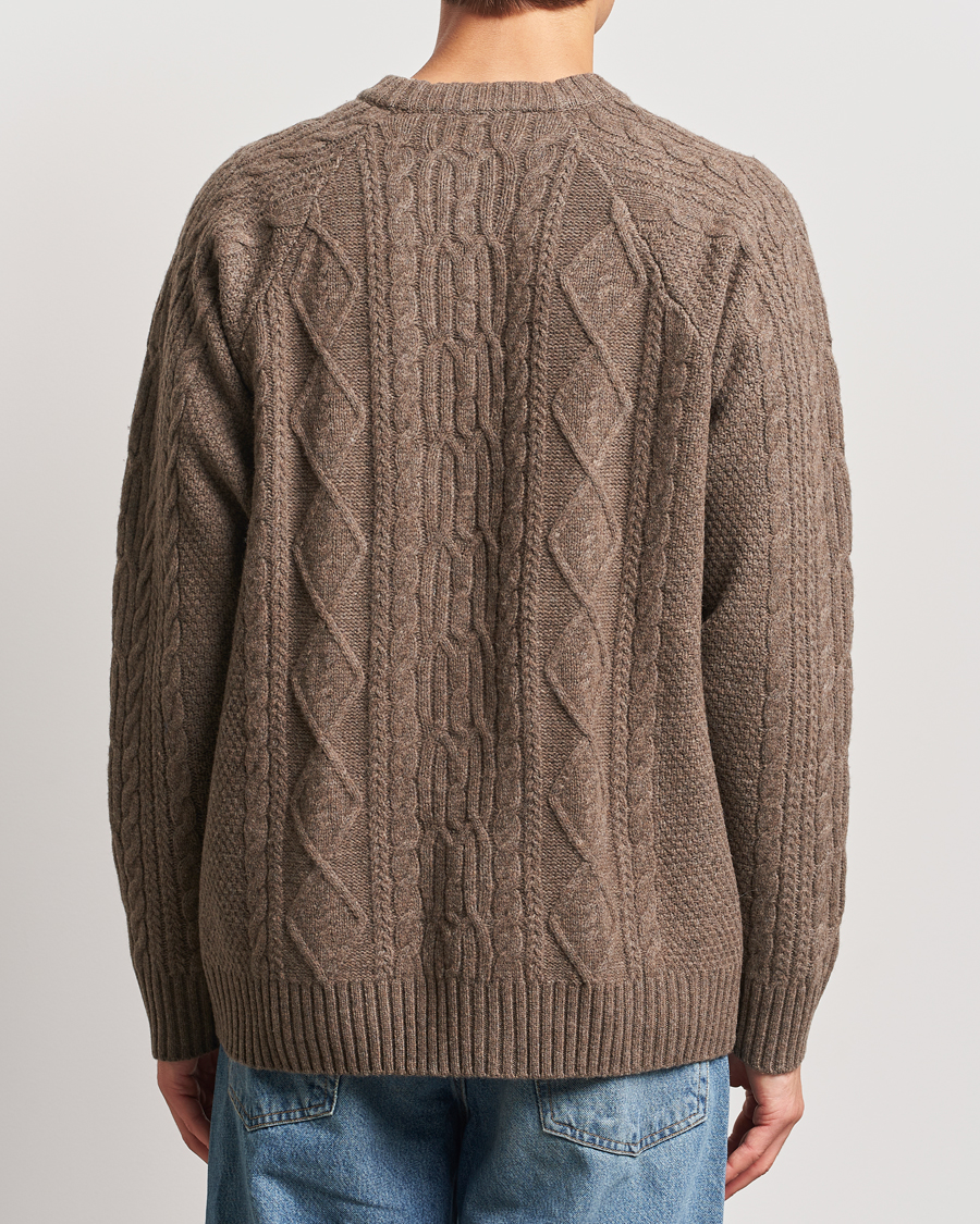 Men | Sweaters & Knitwear | A Day's March | Atlas Aran Knit Lambswool Sweater Dark Taupe
