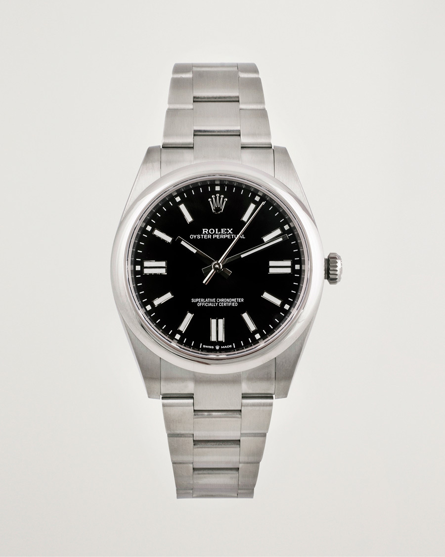 Men | Rolex Pre-Owned Oyster Perpetual 124300 Black Silver | Rolex Pre-Owned | Oyster Perpetual 124300 Black Silver