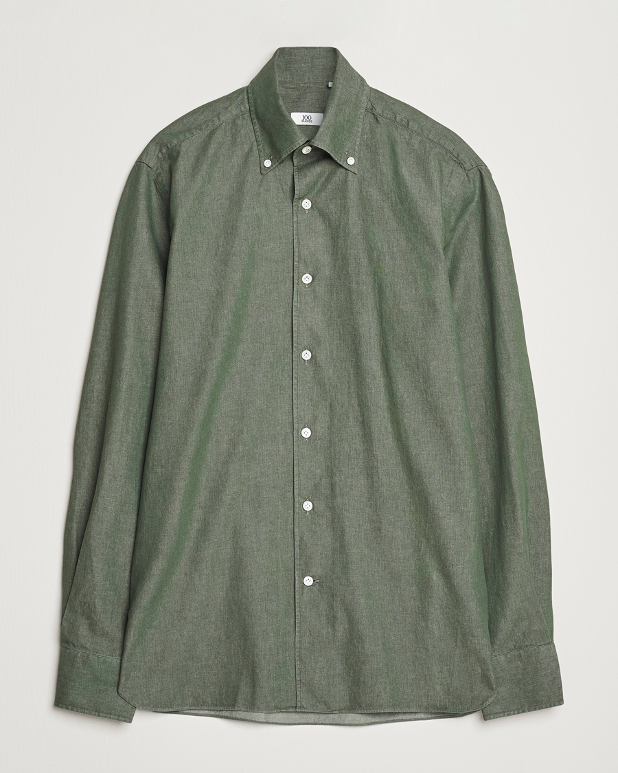 Men | Shirts | 100Hands | Button Down Denim Shirt Sage Green