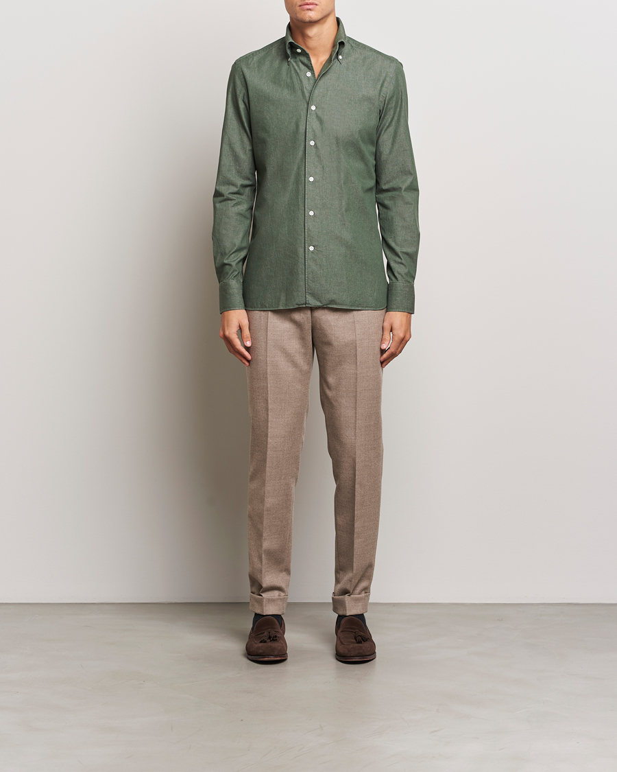 Men | Shirts | 100Hands | Button Down Denim Shirt Sage Green