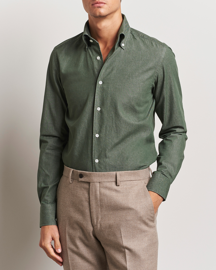 Men | Shirts | 100Hands | Button Down Denim Shirt Sage Green